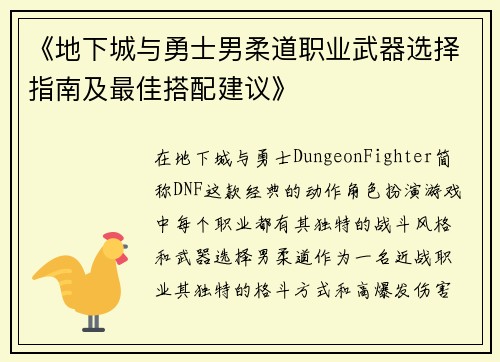 《地下城与勇士男柔道职业武器选择指南及最佳搭配建议》